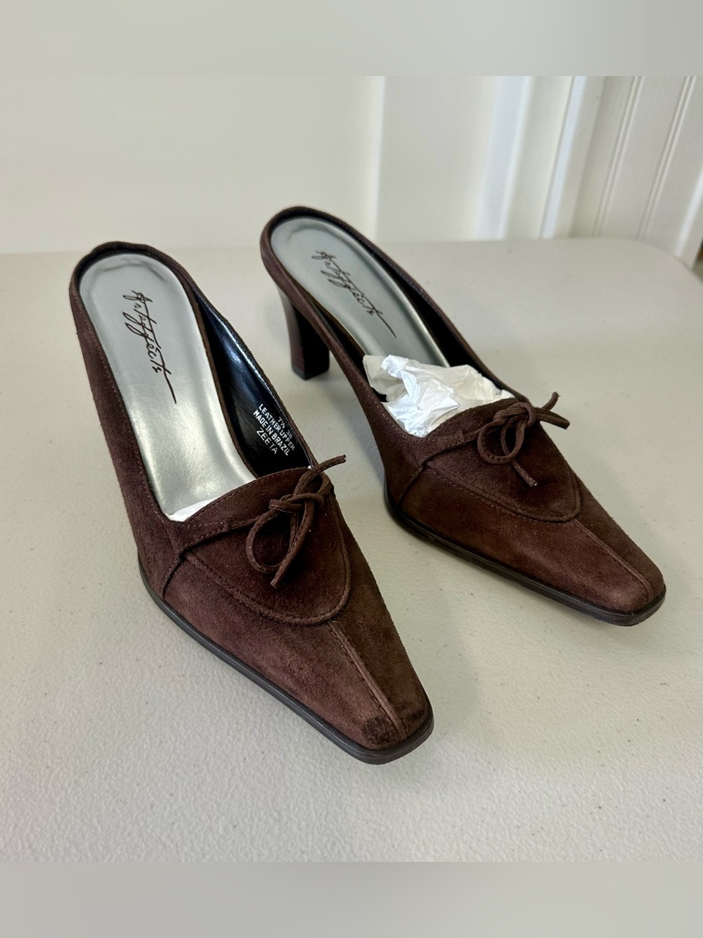 Women's Brown Suede Knot-Front Mule Heels